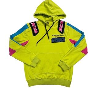 Rockstar Original Neon‎ Yellow Graphic Hoodie Racer Style Size Medium